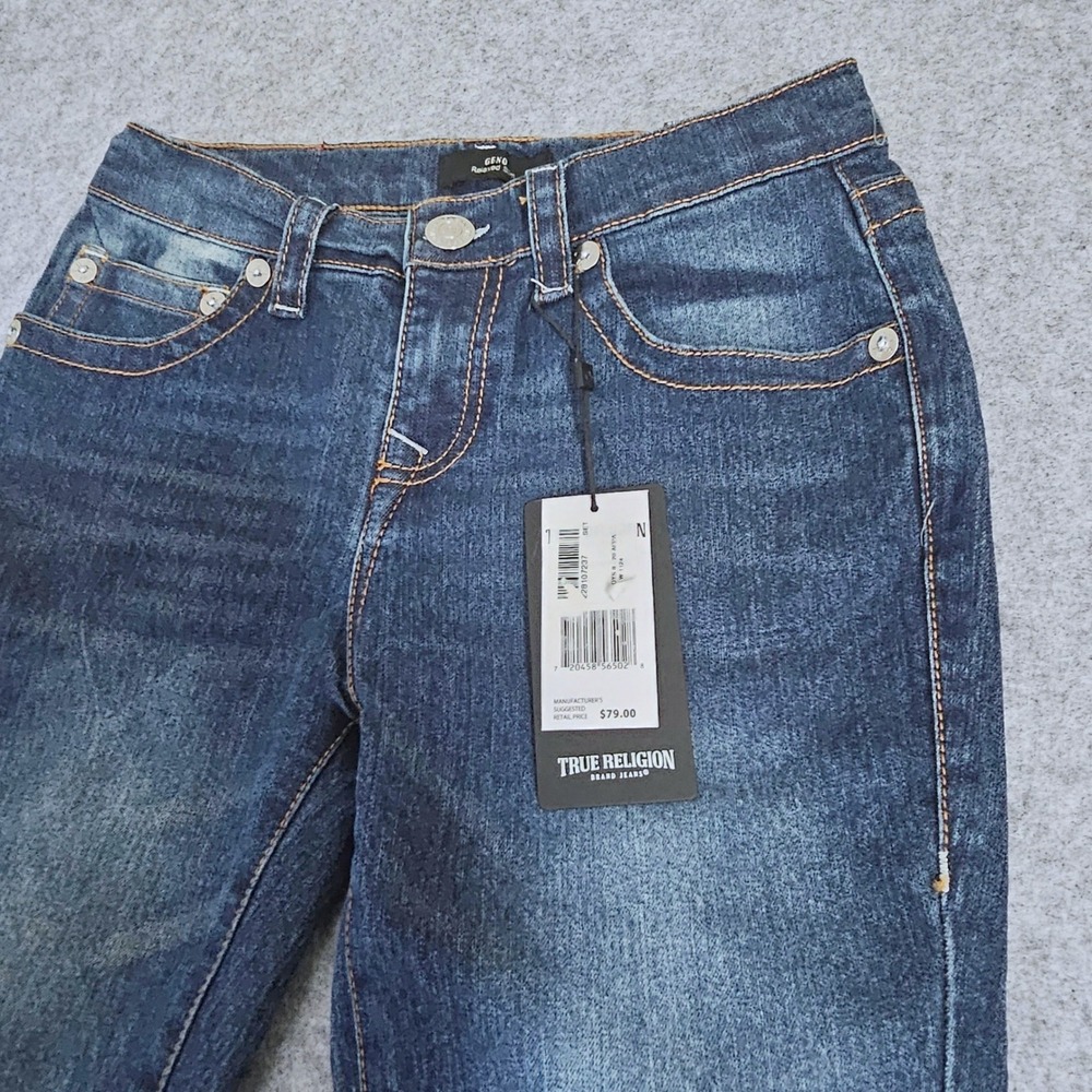True Religion Boys Geno Relaxed Slim Dark Wash Denim Jeans Size 10 NWT